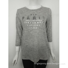 Letter print paris women long sleeve Grey t-shirt